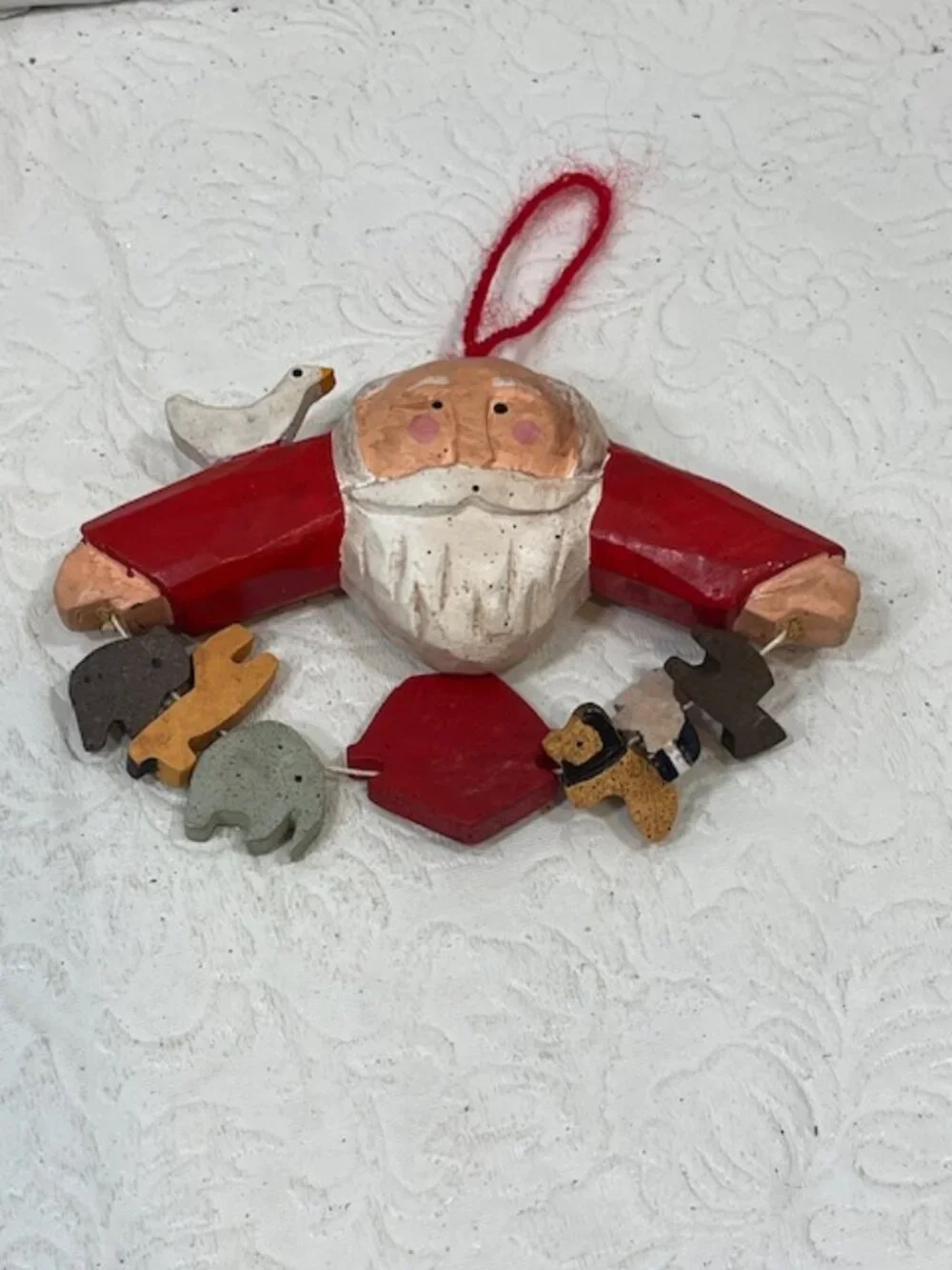 VTG Wooden Santa Noah's Ark Animals Christmas Ornament Folk Art Decor 4